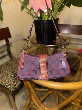 Coach Mini Shoulder Bag in Plum with Leather Trim Y2K
